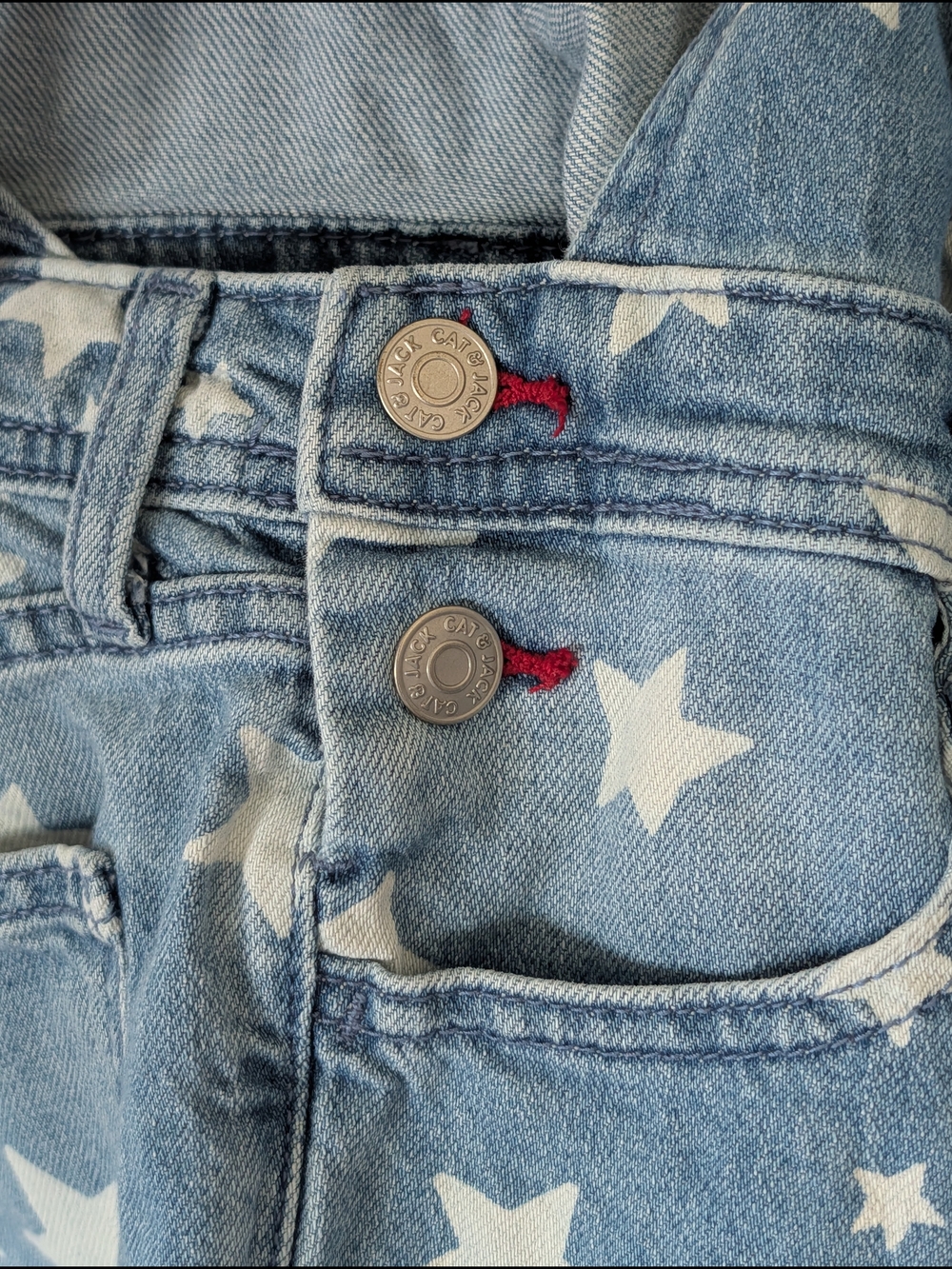 Cat & Jack Light Blue Star Denim Short Overalls - Kids - Picture 5 of 6